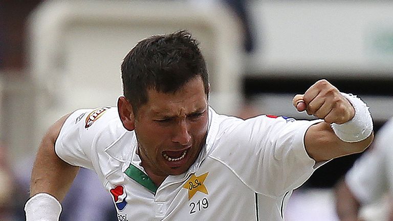 Yasir Shah celebrates taking the wicket of Gary Ballance