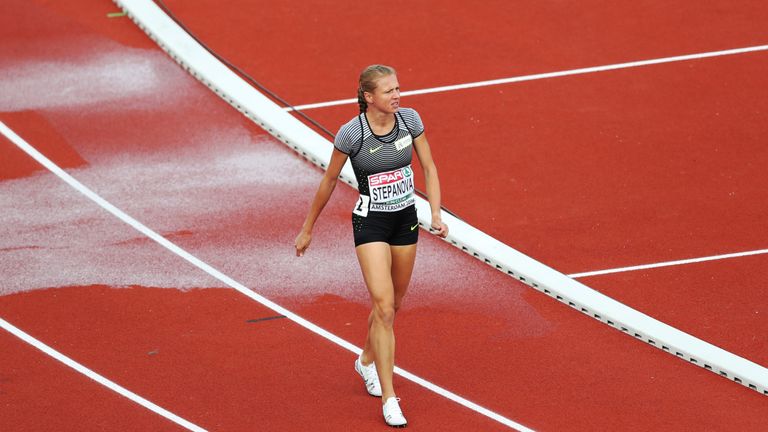 AMSTERDAM, NETHERLANDS - JULY 06:  Yuliya Stepanova of Russia walk off the track after competing in the Women's 800m during Day One of The European Athleti