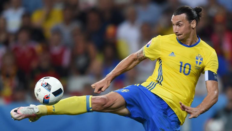 Sweden's forward Zlatan Ibrahimovic kicks the ball