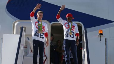 Olympic champions Max Whitlock and Nicola Adams were the first to emerge from the plane