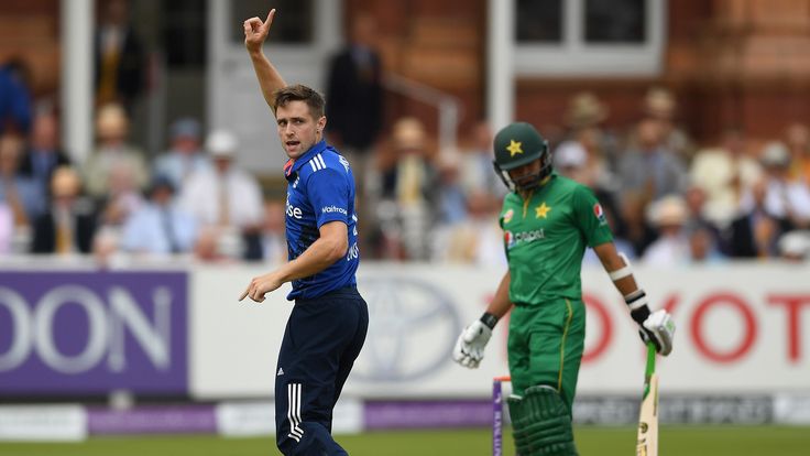 Chris Woakes of England celebrates dismissing Azhar Ali  of Pakistan during the 2nd One Day International at Lord's
