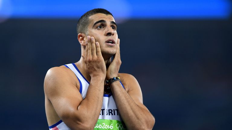 RIO DE JANEIRO, BRAZIL - AUGUST 17:  Adam Gemili of Great Britain reacts after competing in the Men's 200m Semifinals on Day 12 of the Rio 2016 Olympic Gam