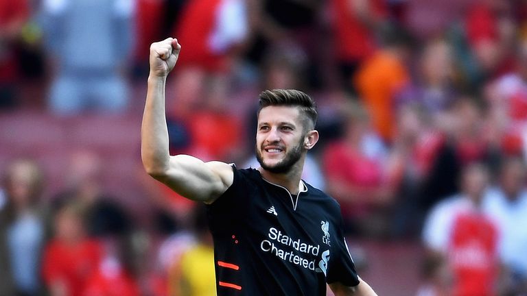 Adam Lallana of Liverpool celebrates after the Premier League match between Arsenal and Liverpool at Emirates Stadium