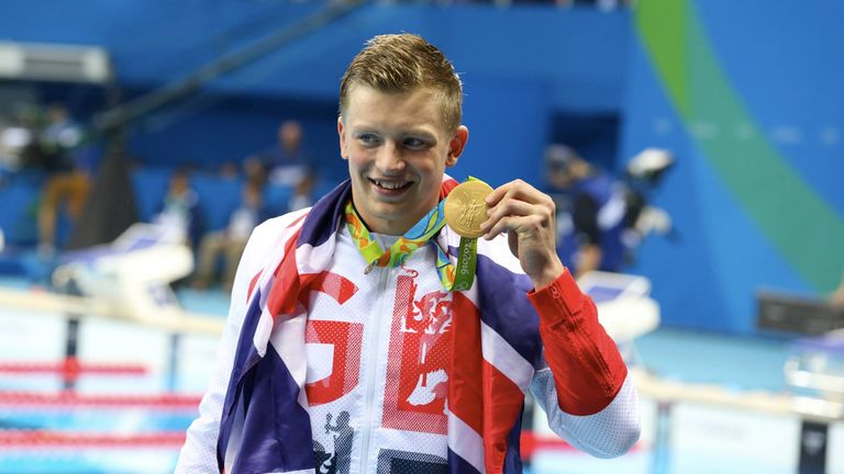 Adam Peaty celebrates his gold medal in Rio