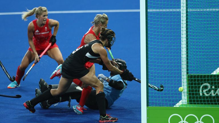 Alex Danson pokes home the opening goal against New Zealand