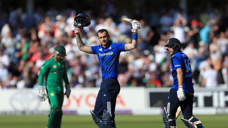 England's Alex Hales celebrates his century and went on to make 171