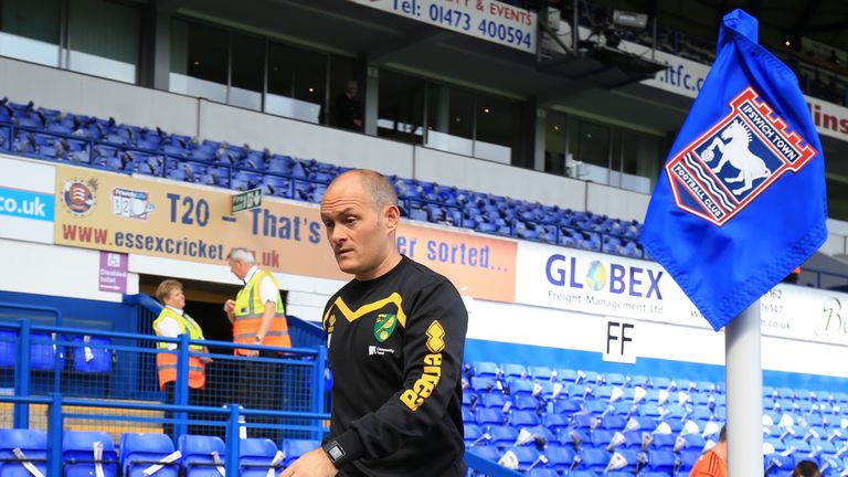 Norwich City manager Alex Neil inspects the pitch before the Sky Bet Championship match at Portman Road, Ipswich.
