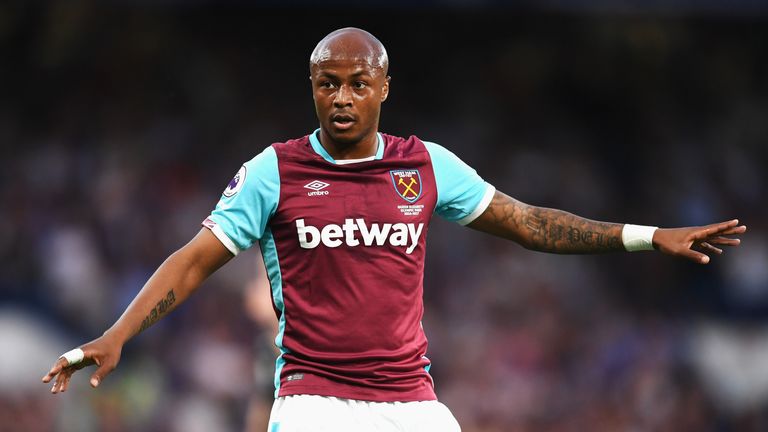 LONDON, ENGLAND - AUGUST 15:  Andre Ayew of West Ham United looks on during the Premier League match between Chelsea and West Ham United at Stamford Bridge