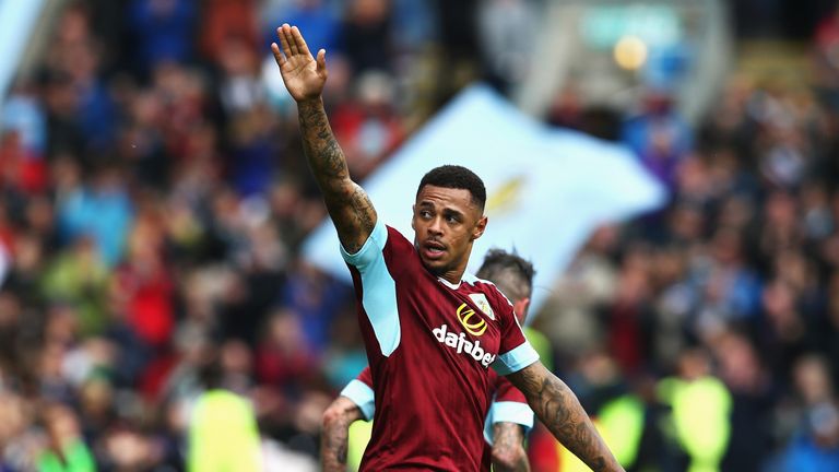 Burnley striker Andre Gray celebrates after scoring against Liverpool