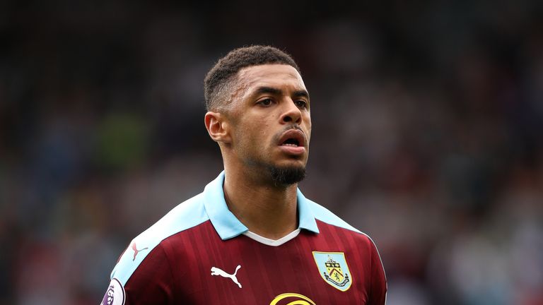 BURNLEY, ENGLAND - AUGUST 13: Andre Gray of Burnley during the Premier League match between Burnley and Cardiff City at Turf Moor on  August 13, 2016 in Bu