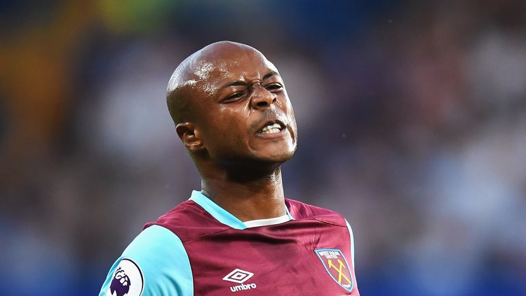 LONDON, ENGLAND - AUGUST 15:  Andre Ayew of West Ham United reacts during the Premier League match between Chelsea and West Ham United at Stamford Bridge o