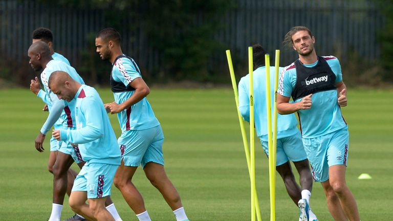 West Ham striker Andy Carroll in training