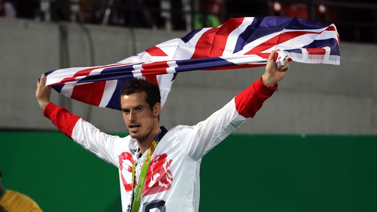 Great Britain's Andy Murray with his gold medal