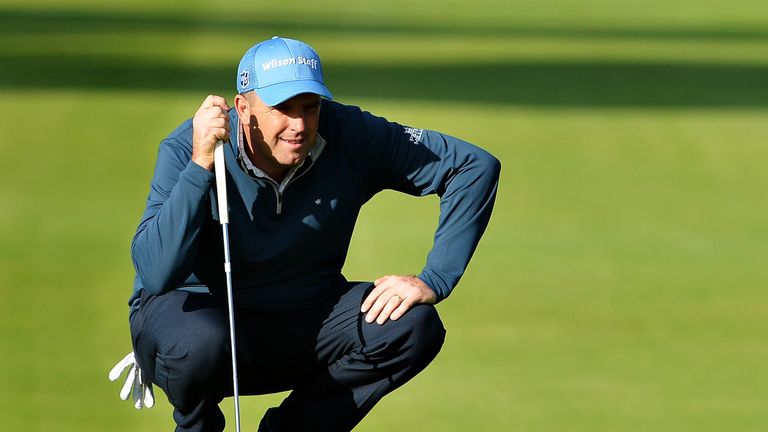 NORTH BERWICK, SCOTLAND - AUGUST 06:  Anthony Wall of England lines up a putt on the green on hole 1 on day three of the Aberdeen Asset Management Paul Law