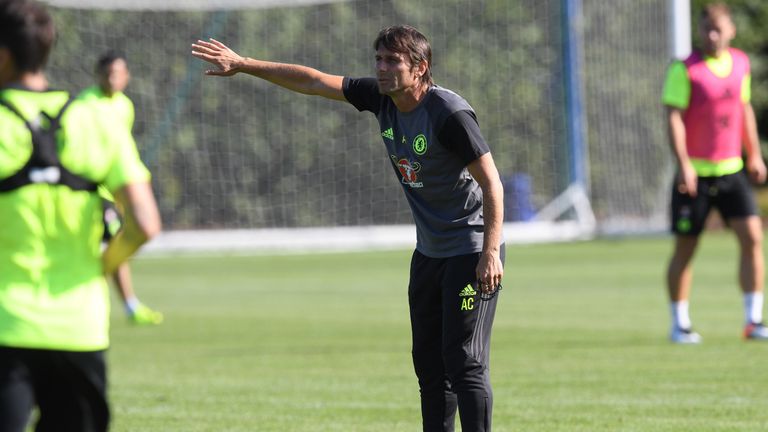 COBHAM, ENGLAND - AUGUST 12: Antonio Conte of Chelsea during a training session at Chelsea Training Ground on August 12, 2016 in Cobham, England. (Photo by