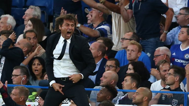 Chelsea's Italian head coach Antonio Conte gestures on the touchline during the English Premier League football match between Chelsea and West Ham United a