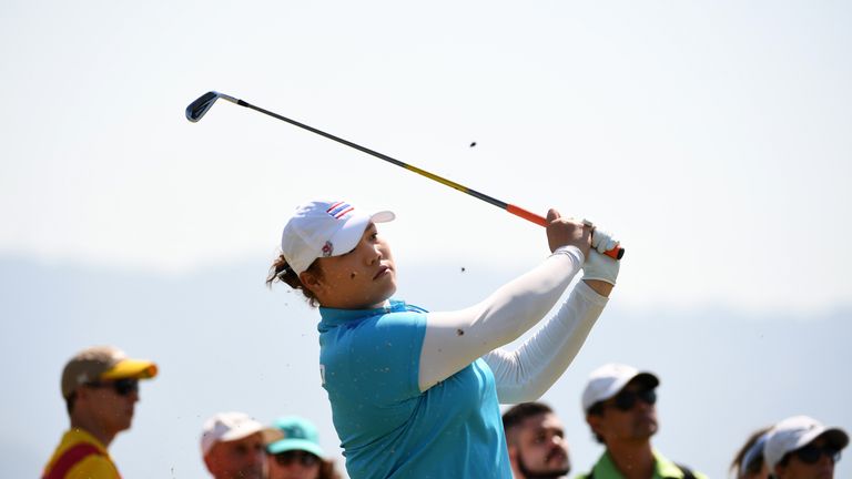 RIO DE JANEIRO, BRAZIL - AUGUST 17:  Ariya Jutanugarn of Thailand plays her shot from the fourth tee during the First Round of Women's Golf at Olympic Golf