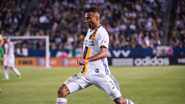 CARSON, CA - MARCH 19: Ashley Cole #3 of Los Angeles Galaxy takes a shot on goal during Los Angeles Galaxy's MLS match against San Jose Earthquakes at the 