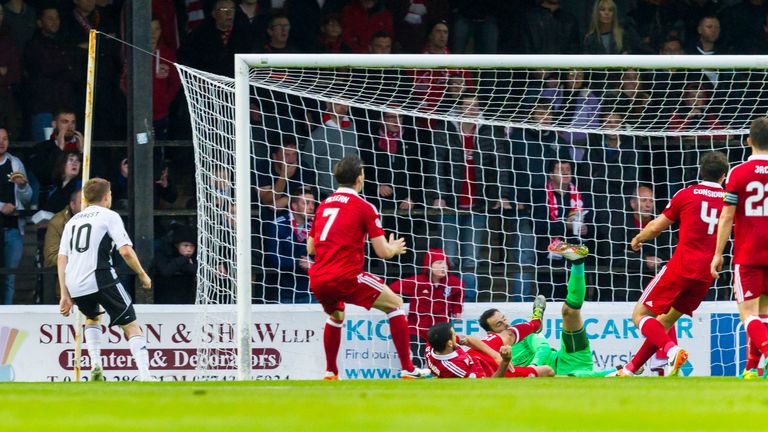 Alan Forrest pulls a goal back for Ayr at Somerset Park