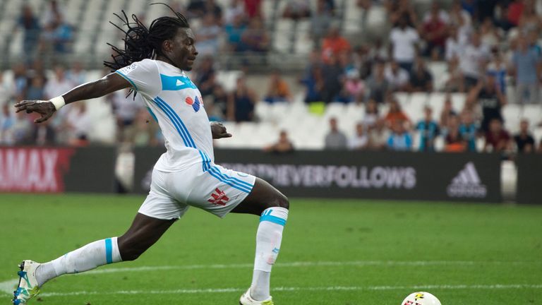 Olympique de Marseille's French forward Bafetimbi Gomis controls the ball during the French Ligue 1 football match Olympique de Marseille versus Lorient on