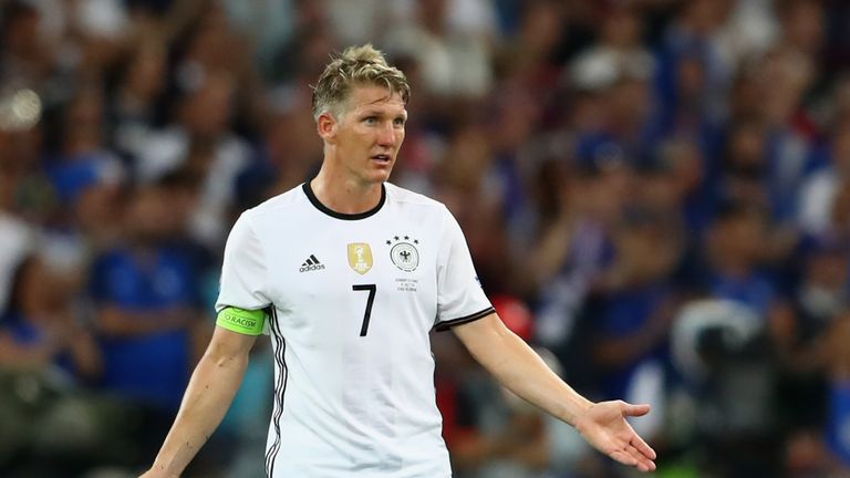 MARSEILLE, FRANCE - JULY 07:  Bastian Schweinsteiger of Germany reacts during the UEFA EURO semi final match between Germany and France at Stade Velodrome 