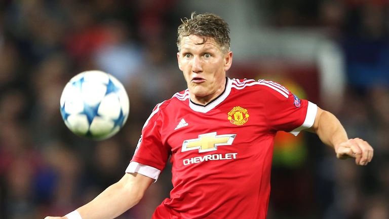 Bastian Schweinsteiger in action during the UEFA Champions League Group C match between Manchester United and Wolfsburg