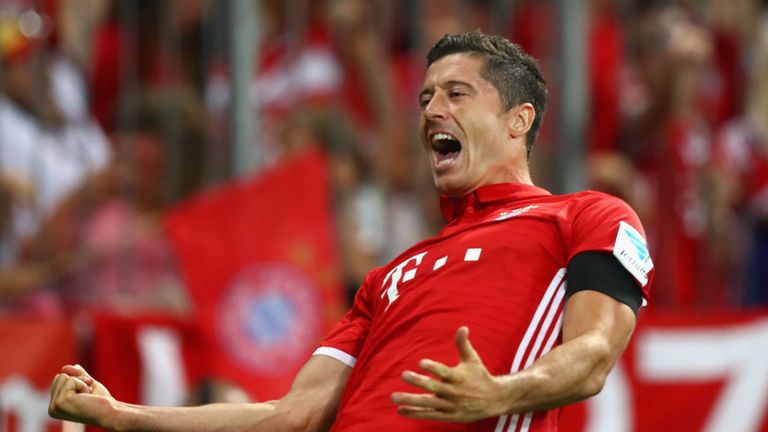 Bayern Munich striker Robert Lewandowski celebrates