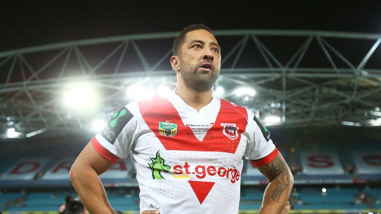 Benji Marshall of the Dragons watches fans perform a haka for his 250th game