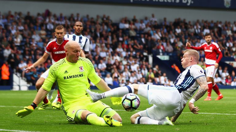 James McClean has his shot saved by Brad Guzan