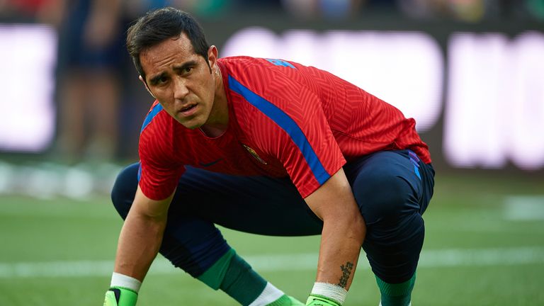 BARCELONA, SPAIN - AUGUST 10:  Claudio Bravo of FC Barcelona looks on ahead of the Joan Gamper trophy match between FC Barcelona and UC Sampdoria at Camp N