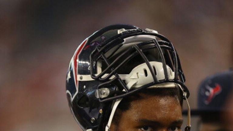 ARLINGTON, TX - AUGUST 29:   Brennan Williams #73 of the Houston Texans during a preseason game at AT&T Stadium on August 29, 2013 in Arlington, Texas.  (P