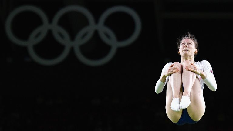 RIO DE JANEIRO, BRAZIL - AUGUST 12:  Bryony Page of Great Britain competes during the Trampoline Gymnastics Women's Qualification on Day 7 of the Rio 2016 