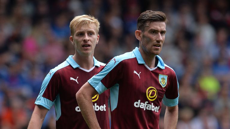 GLASGOW, SCOTLAND - JULY 30: David Jones (R) with Ben Mee of Burnley in action during a pre-season friendly between Rangers FC and Burnley FC at Ibrox Stad
