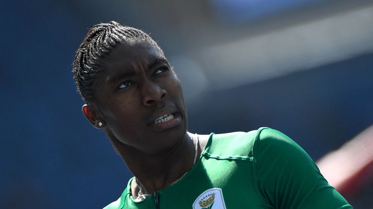 South Africa's Caster Semenya looks on after competing in the 800m