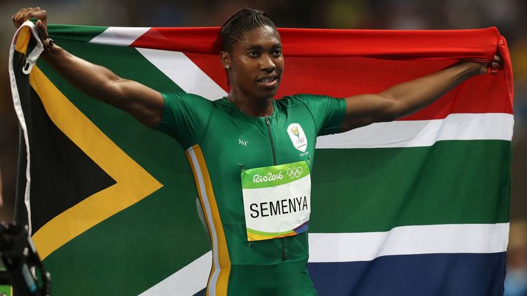 South Africa's Caster Semenya celebrates victory in the women's 800m final 