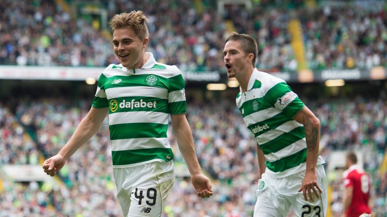 Celtic's James Forrest celebrates as he puts his side 2-1 in front