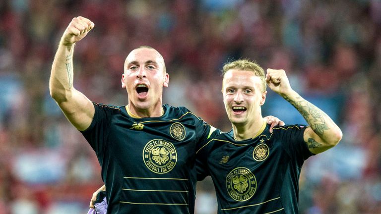 Celtic's Scott Brown (left) and Leigh Griffiths celebrate at full-time