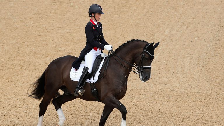 RIO DE JANEIRO, BRAZIL - AUGUST 11:  Charlotte Dujardin of Great Britain riding Valegro competes in the Mens/Womens Team Dressage Grand Prix event on Day 6