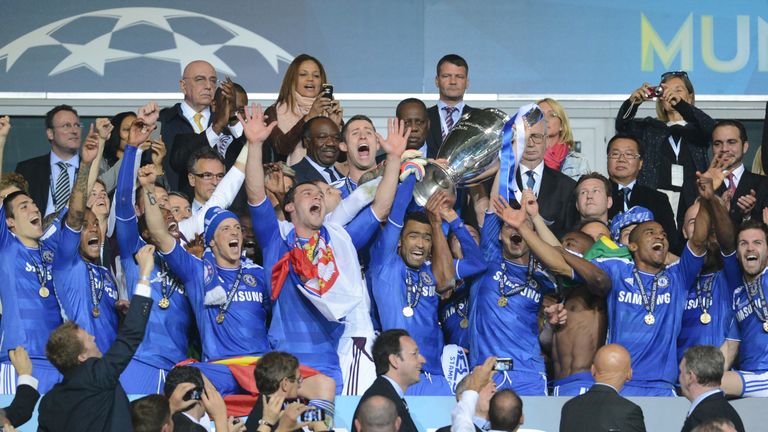 Chelsea's players celebrate after winning the 2012 Champions League