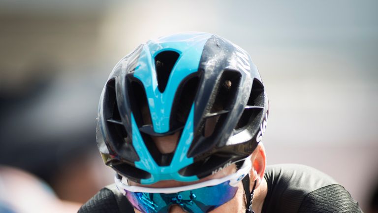 Chris Froome crosses the finish line during the 8th stage of the 71st edition of the Vuelta a Espana