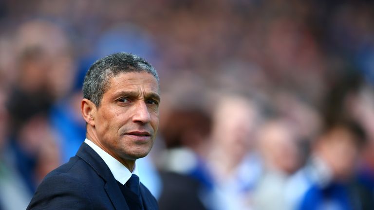 BRIGHTON, UNITED KINGDOM - APRIL 02:  Chris Hughton, manager of Brighton and Hove Albion looks on before the Sky Bet Championship match between Brighton & 