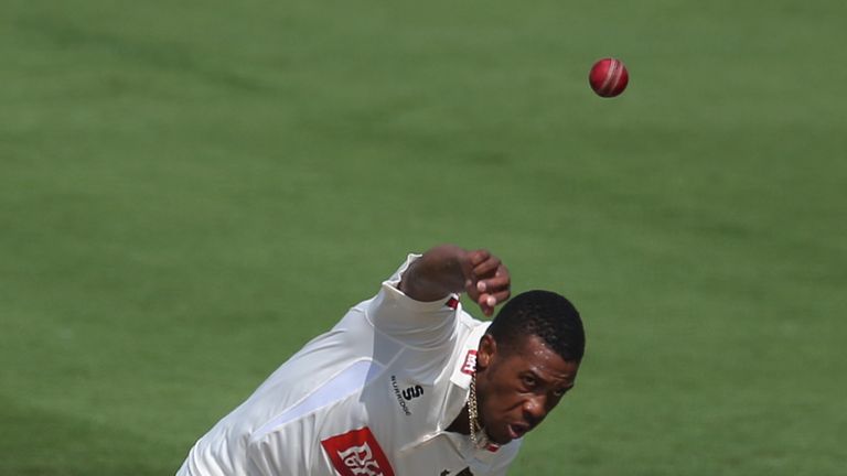 HOVE, ENGLAND - AUGUST 21: Chris Jordan of Sussex bowls during the LV County Championship match between Sussex and Yorkshire at BrightonandHoveJobs.com Cou