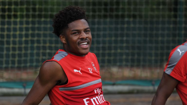 Chuba Akpom in pre-season training with Arsenal