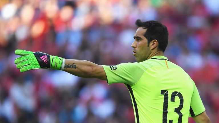 LONDON, ENGLAND - AUGUST 06: Claudio Bravo of Barcelona in action during the International Champions Cup match between Liverpool and Barcelona at Wembley S