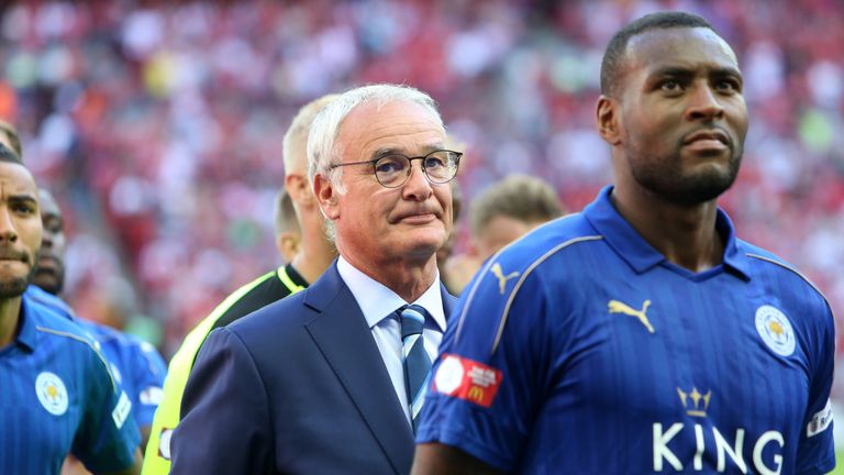 LONDON, ENGLAND - AUGUST 07:  Manager Claudio Ranieri and Wes Morgan of Leicester City after the FA Community Shield Match between Leicester City and Manch