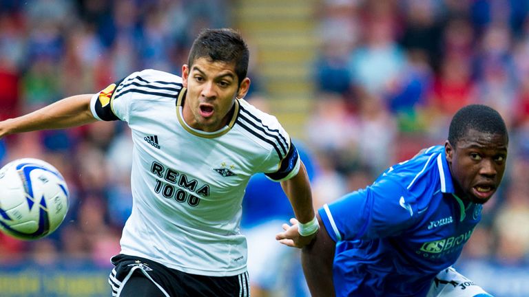 Cristian Gamboa playing for Rosenborg against St Johnstone