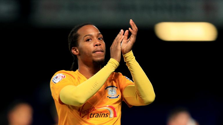 IPSWICH, ENGLAND - JANUARY 16:  Daniel Johnson of Preston North End applauds the fans after the Sky Bet Championship match between Ipswich Town and Preston