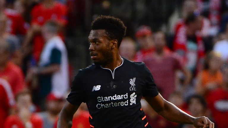 ST LOUIS, MO - AUGUST 01: Daniel Sturridge #15 of Liverpool FC handles the ball against the AS Roma during a friendly match at Busch Stadium on August 1, 2