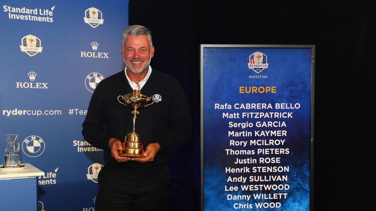 Darren Clarke, the European Ryder Cup captain, is pictured during the Ryder Cup Europe Press Conference  at Wentworth