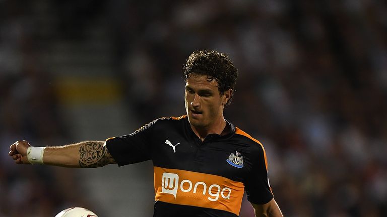 LONDON, ENGLAND - AUGUST 05:  Daryl Janmaat of Newcastle in action during the Sky Bet Championship match between Fulham and Newcastle United at Craven Cott